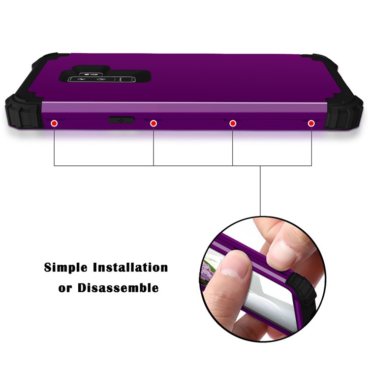 3-piece PC+Silicone Shockproof Hybrid Mobile Phone Casing for Samsung Galaxy S9 Plus G965 - Black / Purple-8