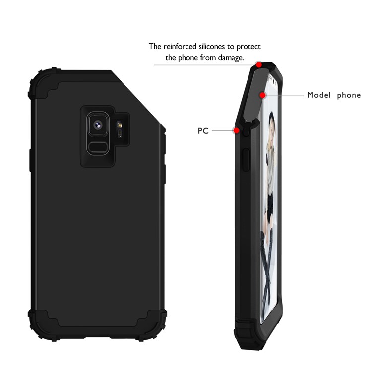 3-teiliger PC + Silikon Stoßfest Hybrid-Cover Für Samsung Galaxy S9 G960 - Schwarz-12