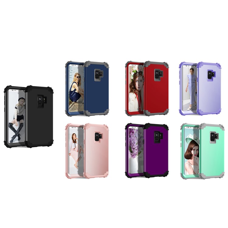 3-teiliger PC + Silikon Stoßfest Hybrid-Cover Für Samsung Galaxy S9 G960 - Schwarz-13