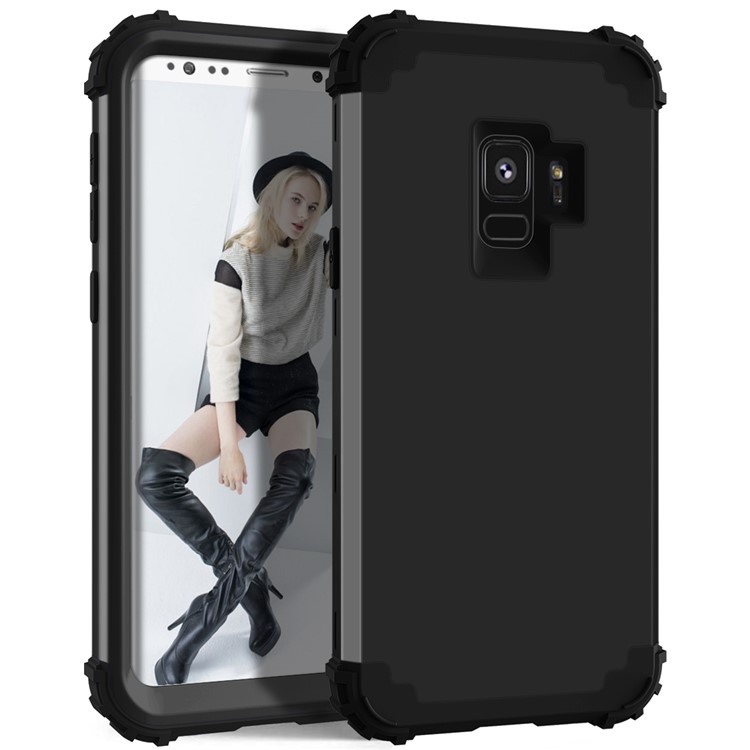 3-teiliger PC + Silikon Stoßfest Hybrid-Cover Für Samsung Galaxy S9 G960 - Schwarz-2