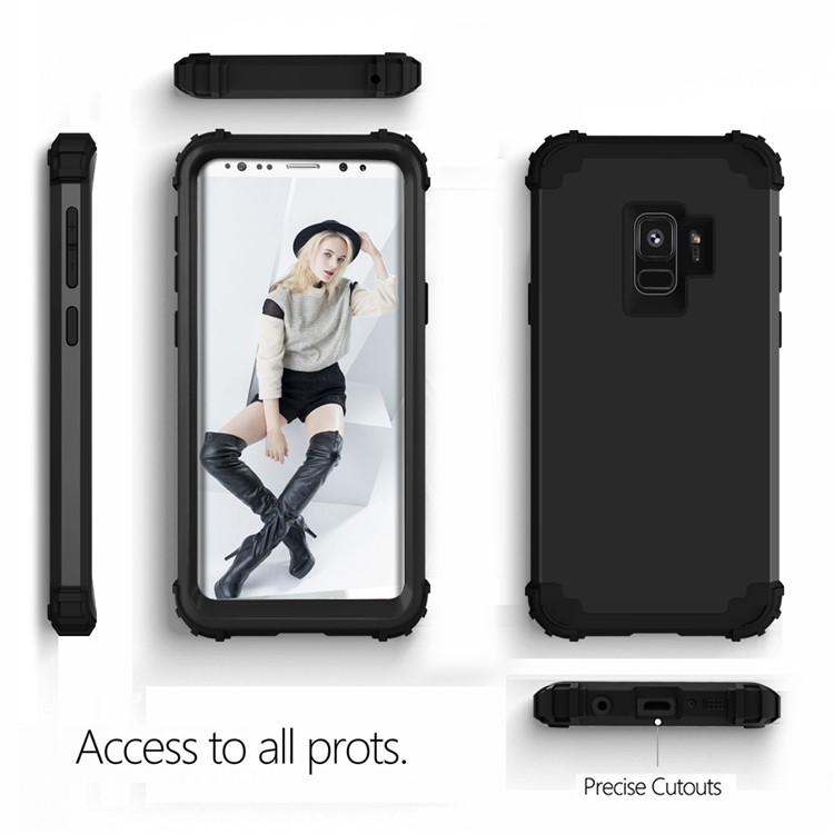 3-teiliger PC + Silikon Stoßfest Hybrid-Cover Für Samsung Galaxy S9 G960 - Schwarz-4