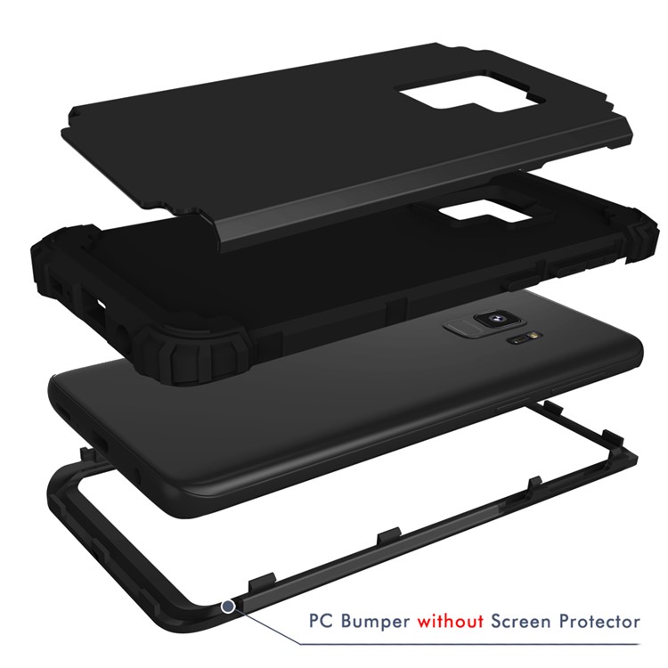 3-teiliger PC + Silikon Stoßfest Hybrid-Cover Für Samsung Galaxy S9 G960 - Schwarz-9
