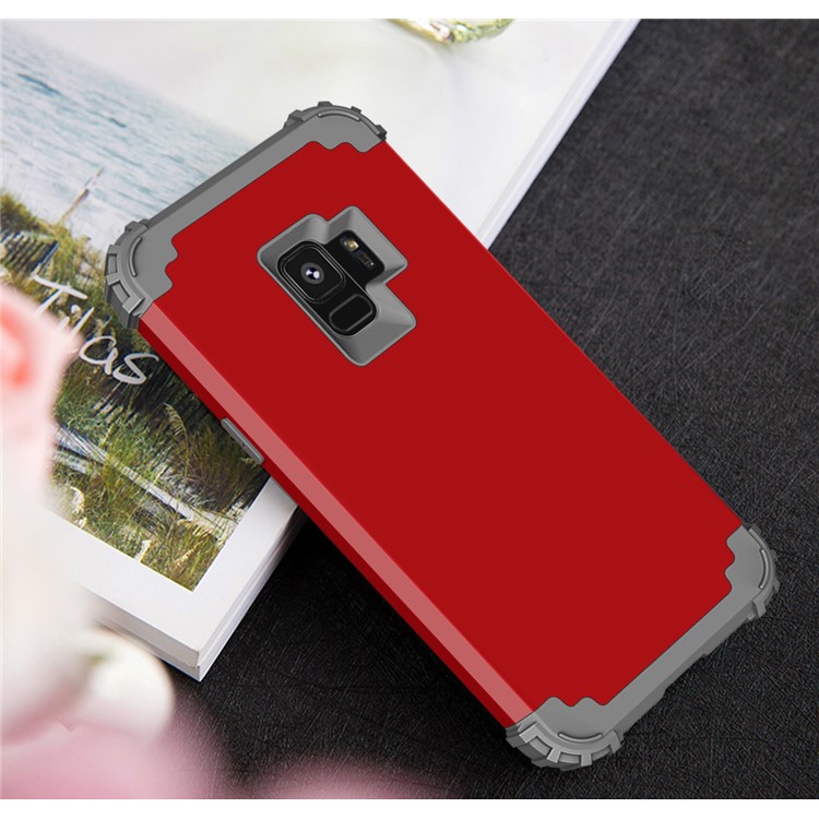 3-piece PC+Silicone Shockproof Hybrid Shell for Samsung Galaxy S9 G960 - Dark Grey / Red-11