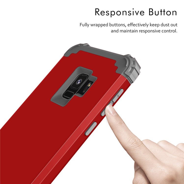 3-piece PC+Silicone Shockproof Hybrid Shell for Samsung Galaxy S9 G960 - Dark Grey / Red-5
