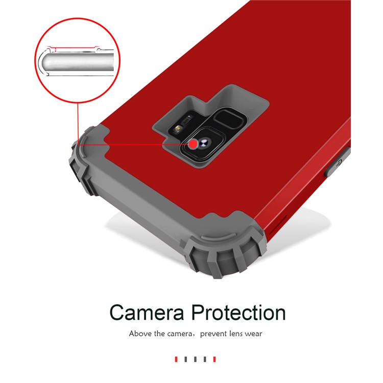 3-piece PC+Silicone Shockproof Hybrid Shell for Samsung Galaxy S9 G960 - Dark Grey / Red-6