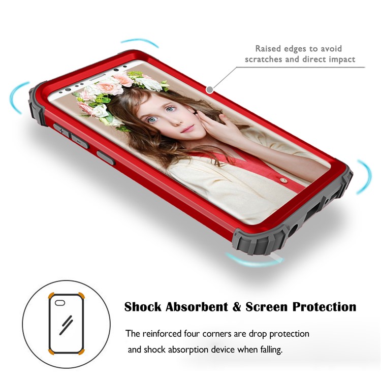 3-piece PC+Silicone Shockproof Hybrid Shell for Samsung Galaxy S9 G960 - Dark Grey / Red-7
