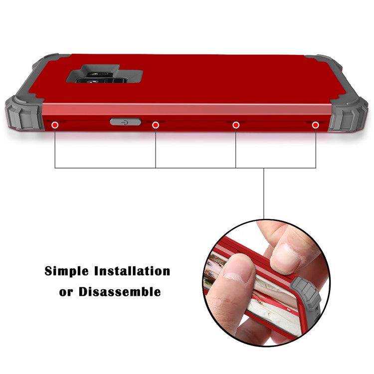 3-piece PC+Silicone Shockproof Hybrid Shell for Samsung Galaxy S9 G960 - Dark Grey / Red-8