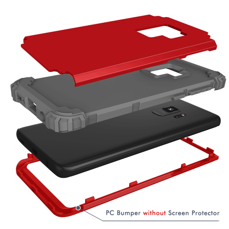 3-piece PC+Silicone Shockproof Hybrid Shell for Samsung Galaxy S9 G960 - Dark Grey / Red-9