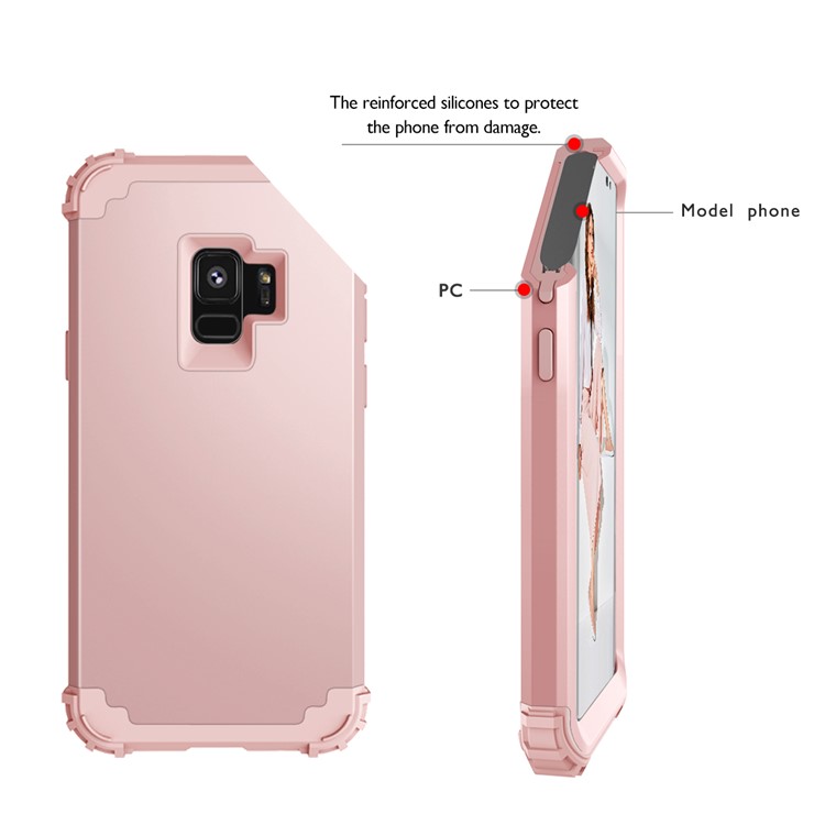 3-piece PC+Silicone Shockproof Hybrid Protective Cover for Samsung Galaxy S9 G960 - Rose Gold-12