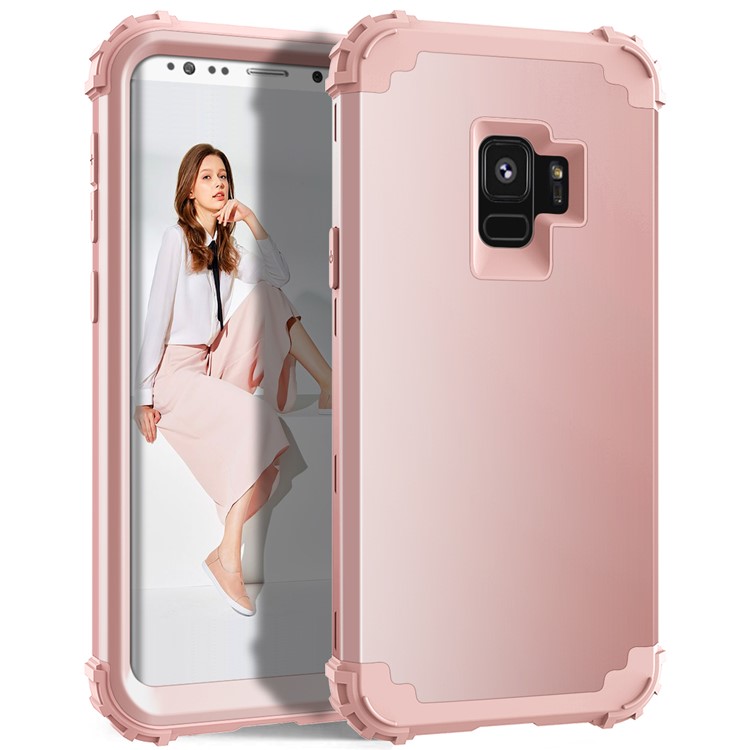 3-piece PC+Silicone Shockproof Hybrid Protective Cover for Samsung Galaxy S9 G960 - Rose Gold-2