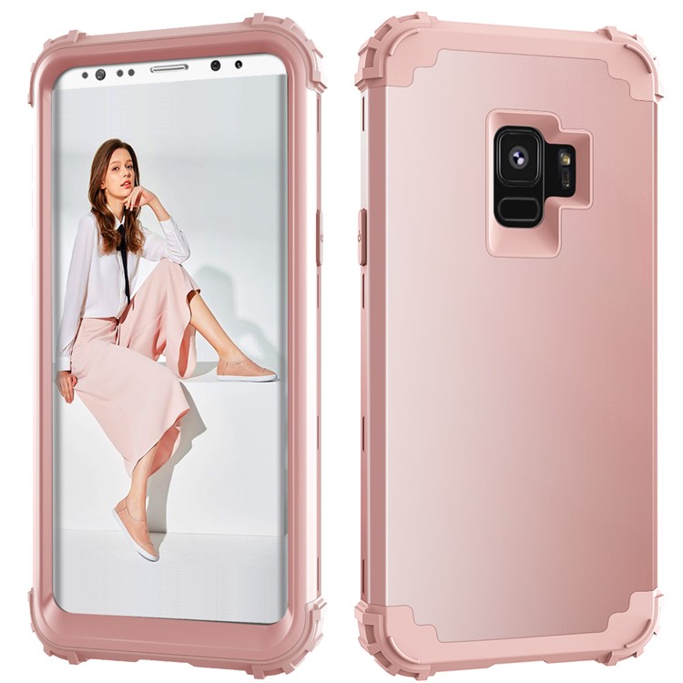 3-piece PC+Silicone Shockproof Hybrid Protective Cover for Samsung Galaxy S9 G960 - Rose Gold-3