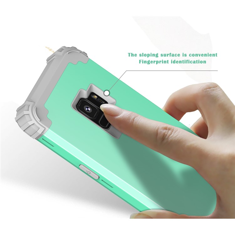 3-piece PC+Silicone Shockproof Hybrid Phone Case for Samsung Galaxy S9 G960 - Light Grey / Cyan-10