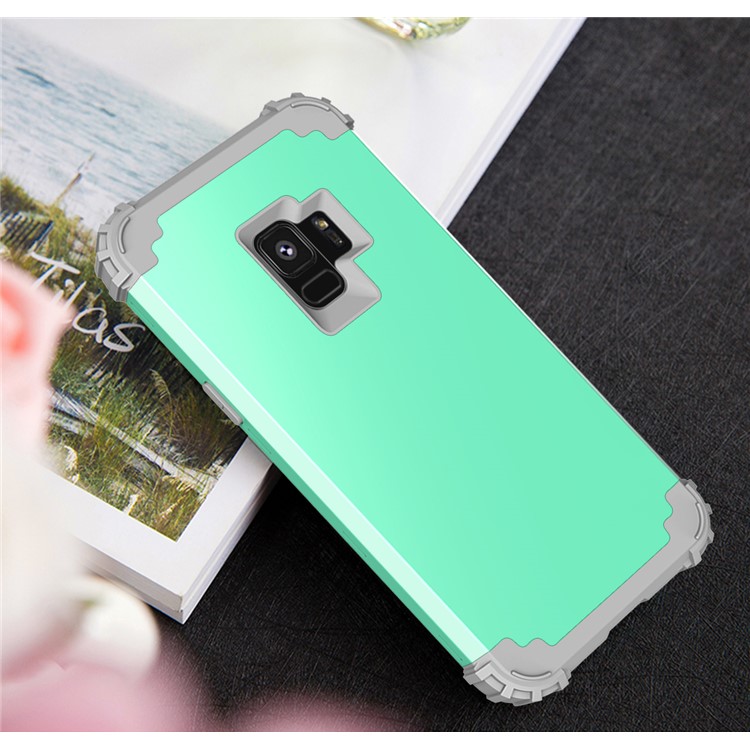 3-piece PC+Silicone Shockproof Hybrid Phone Case for Samsung Galaxy S9 G960 - Light Grey / Cyan-11