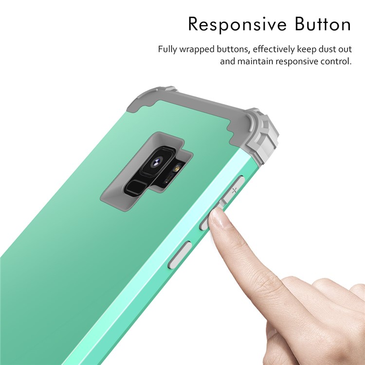 3-piece PC+Silicone Shockproof Hybrid Phone Case for Samsung Galaxy S9 G960 - Light Grey / Cyan-5