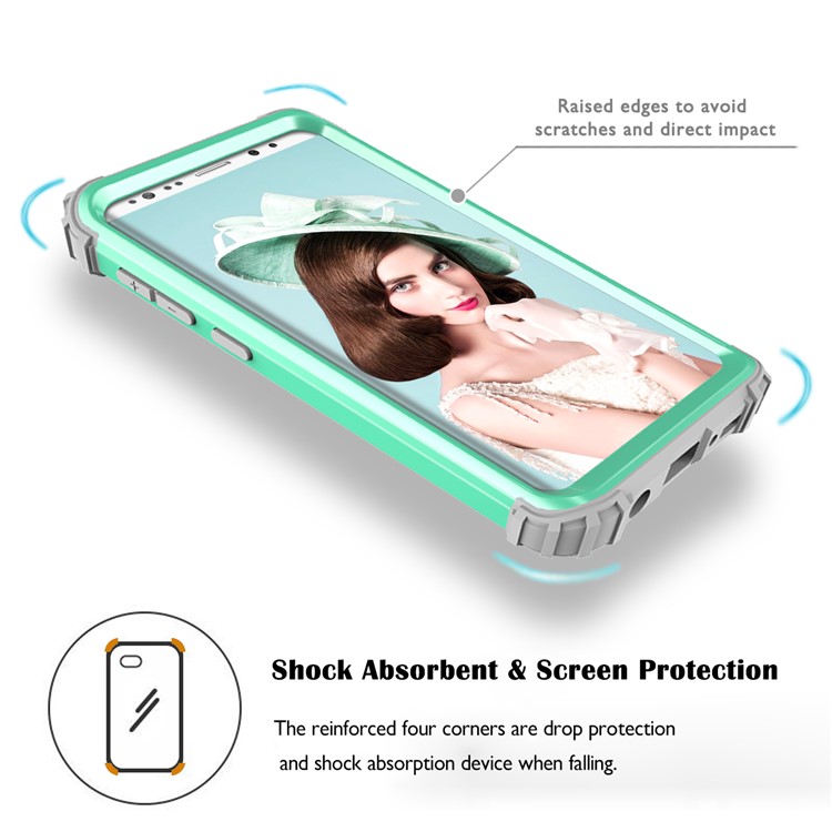 3-piece PC+Silicone Shockproof Hybrid Phone Case for Samsung Galaxy S9 G960 - Light Grey / Cyan-7