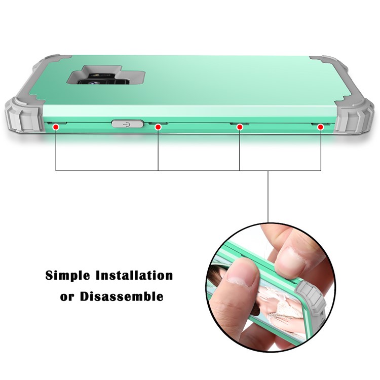 3-piece PC+Silicone Shockproof Hybrid Phone Case for Samsung Galaxy S9 G960 - Light Grey / Cyan-8