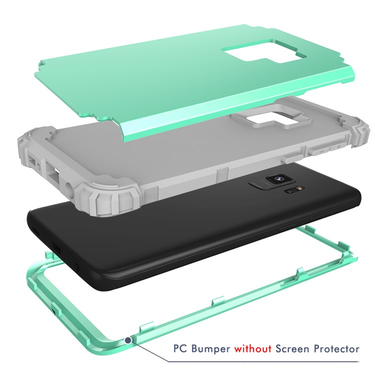 3-piece PC+Silicone Shockproof Hybrid Phone Case for Samsung Galaxy S9 G960 - Light Grey / Cyan-9