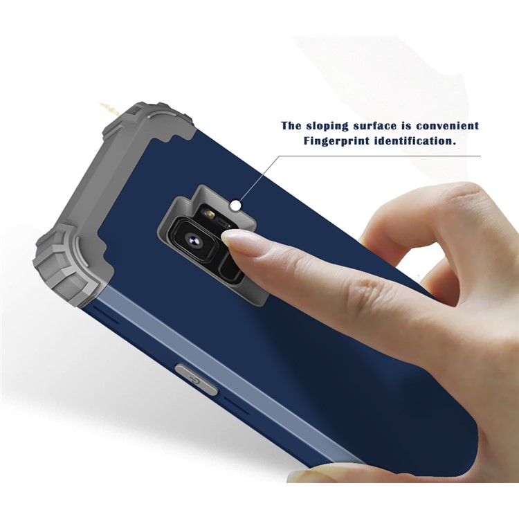 3-piece PC+Silicone Shockproof Hybrid Mobile Cover for Samsung Galaxy S9 G960 - Dark Grey / Dark Blue-10