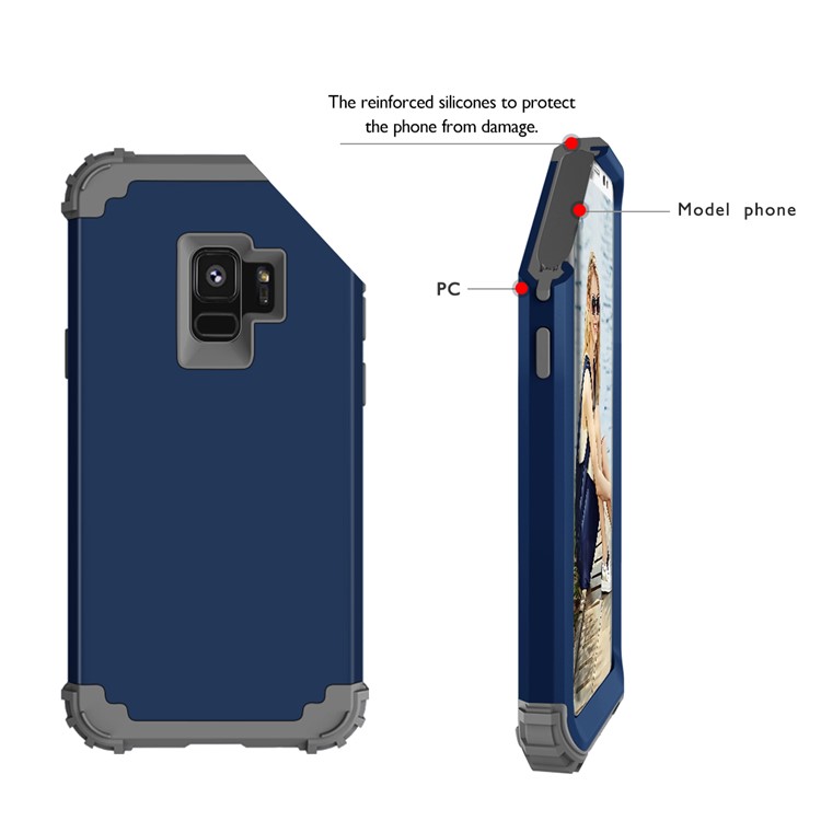 3-piece PC+Silicone Shockproof Hybrid Mobile Cover for Samsung Galaxy S9 G960 - Dark Grey / Dark Blue-12