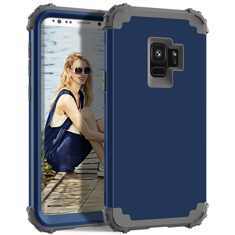 3-piece PC+Silicone Shockproof Hybrid Mobile Cover for Samsung Galaxy S9 G960 - Dark Grey / Dark Blue-2