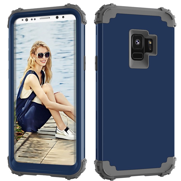 3-piece PC+Silicone Shockproof Hybrid Mobile Cover for Samsung Galaxy S9 G960 - Dark Grey / Dark Blue-3
