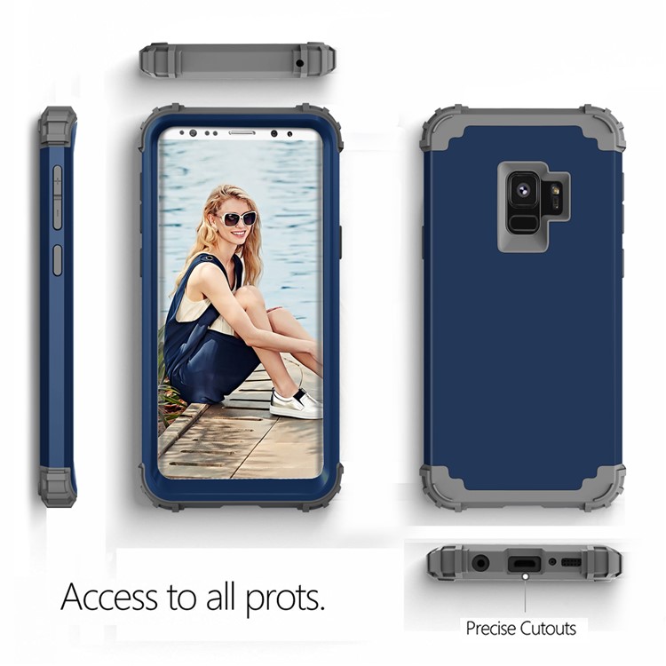 3-piece PC+Silicone Shockproof Hybrid Mobile Cover for Samsung Galaxy S9 G960 - Dark Grey / Dark Blue-4