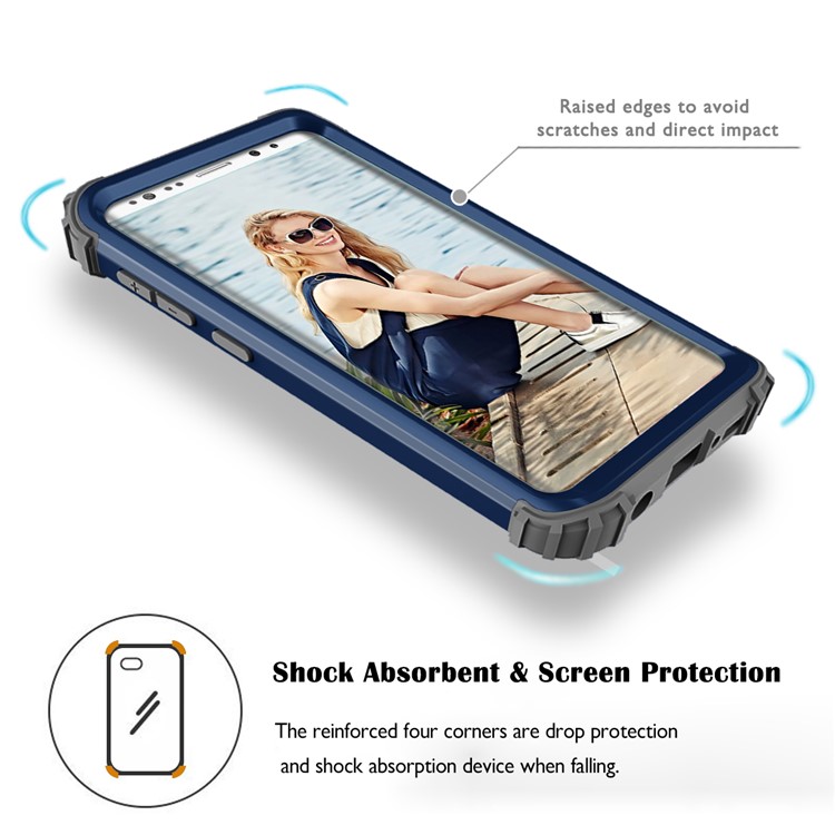 3-piece PC+Silicone Shockproof Hybrid Mobile Cover for Samsung Galaxy S9 G960 - Dark Grey / Dark Blue-7