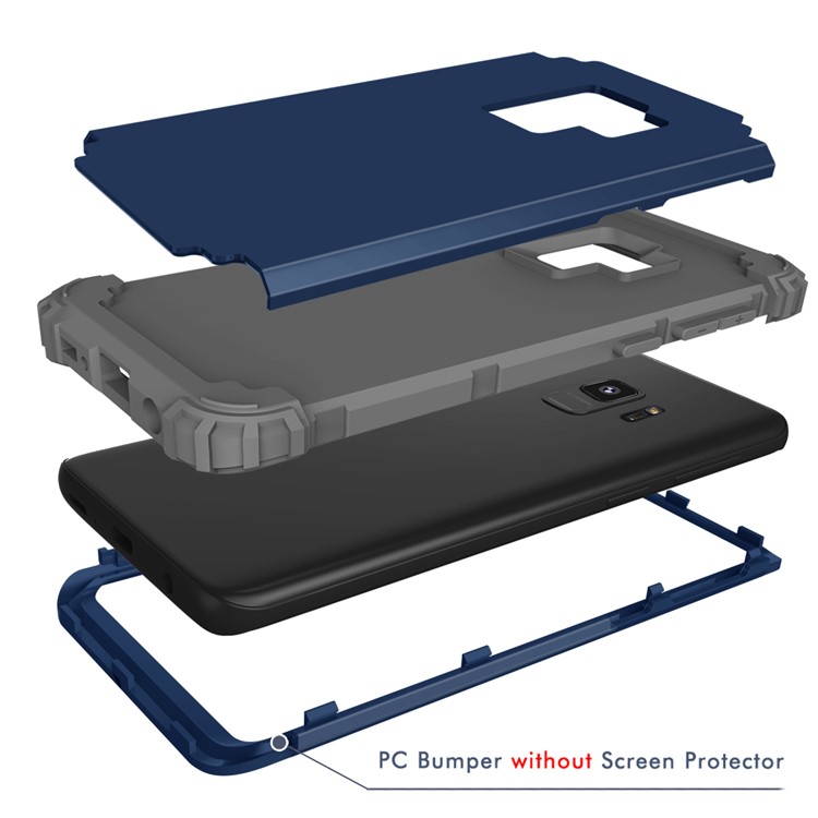 3-piece PC+Silicone Shockproof Hybrid Mobile Cover for Samsung Galaxy S9 G960 - Dark Grey / Dark Blue-9