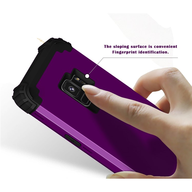 3-piece PC+Silicone Shockproof Hybrid Cell Phone Casing for Samsung Galaxy S9 G960 - Black / Purple-10