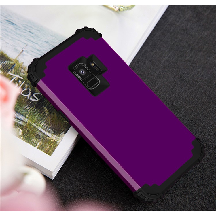 3-piece PC+Silicone Shockproof Hybrid Cell Phone Casing for Samsung Galaxy S9 G960 - Black / Purple-11