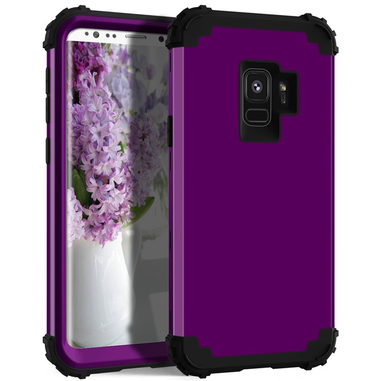 3-piece PC+Silicone Shockproof Hybrid Cell Phone Casing for Samsung Galaxy S9 G960 - Black / Purple-2
