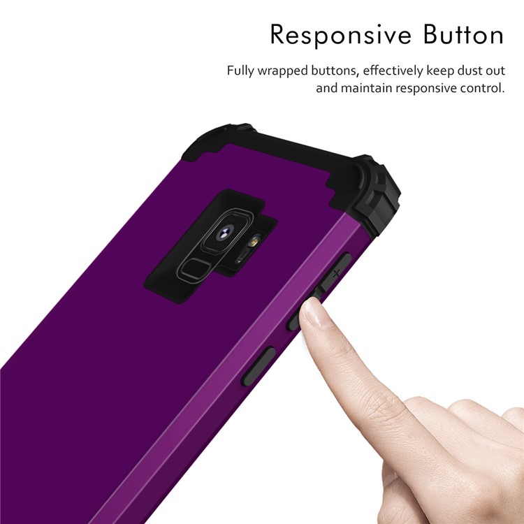 3-piece PC+Silicone Shockproof Hybrid Cell Phone Casing for Samsung Galaxy S9 G960 - Black / Purple-5
