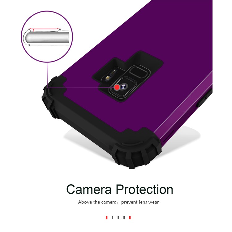 3-piece PC+Silicone Shockproof Hybrid Cell Phone Casing for Samsung Galaxy S9 G960 - Black / Purple-6