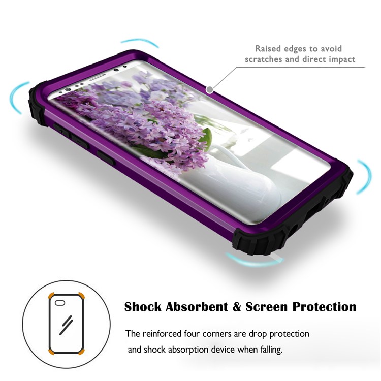 3-piece PC+Silicone Shockproof Hybrid Cell Phone Casing for Samsung Galaxy S9 G960 - Black / Purple-7
