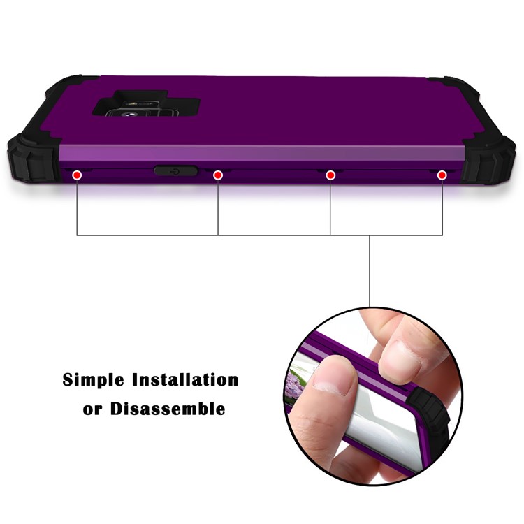 3-piece PC+Silicone Shockproof Hybrid Cell Phone Casing for Samsung Galaxy S9 G960 - Black / Purple-8