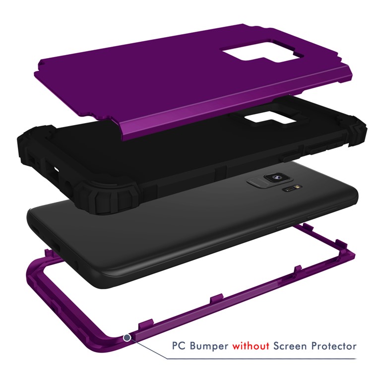 3-piece PC+Silicone Shockproof Hybrid Cell Phone Casing for Samsung Galaxy S9 G960 - Black / Purple-9