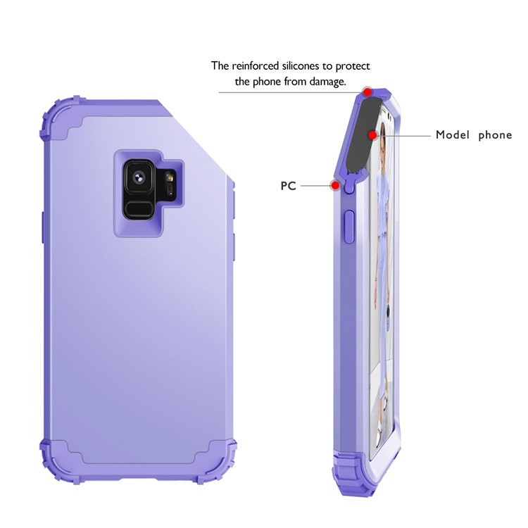 3-piece PC+Silicone Shockproof Hybrid Back Case for Samsung Galaxy S9 G960 - Light Purple-12