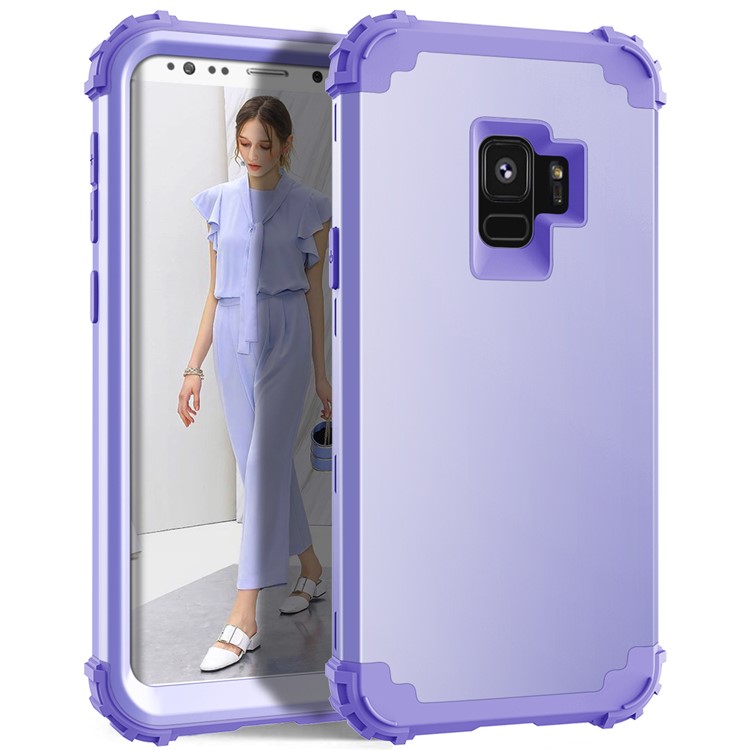 3-piece PC+Silicone Shockproof Hybrid Back Case for Samsung Galaxy S9 G960 - Light Purple-2