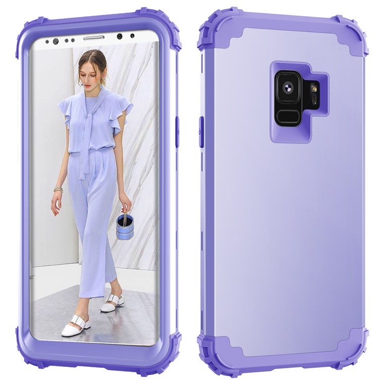 3-piece PC+Silicone Shockproof Hybrid Back Case for Samsung Galaxy S9 G960 - Light Purple-3