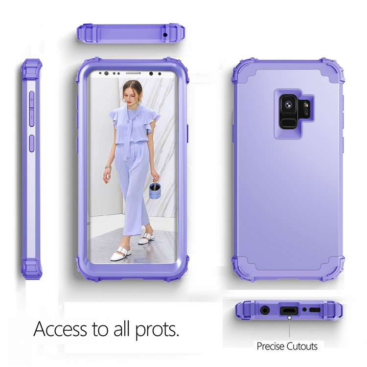 3-piece PC+Silicone Shockproof Hybrid Back Case for Samsung Galaxy S9 G960 - Light Purple-4