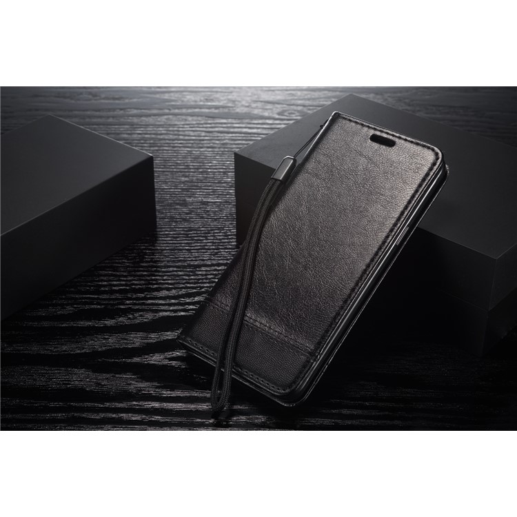 Splicing PU Leather Card Holder Auto-absorbed Case with Lanyard for Samsung Galaxy S9 SM-G960 - Black-14