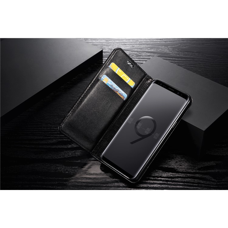 Splicing PU Leather Card Holder Auto-absorbed Case with Lanyard for Samsung Galaxy S9 SM-G960 - Black-16