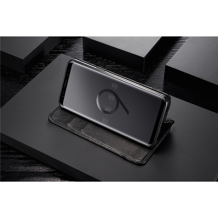 Splicing PU Leather Card Holder Auto-absorbed Case with Lanyard for Samsung Galaxy S9 SM-G960 - Black-17