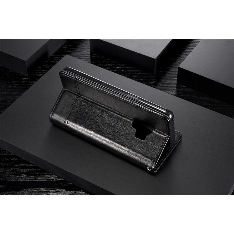 Splicing PU Leather Card Holder Auto-absorbed Case with Lanyard for Samsung Galaxy S9 SM-G960 - Black-18