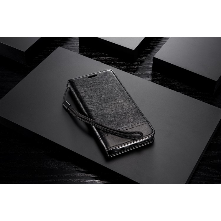 Splicing PU Leather Card Holder Auto-absorbed Case with Lanyard for Samsung Galaxy S9 SM-G960 - Black-19