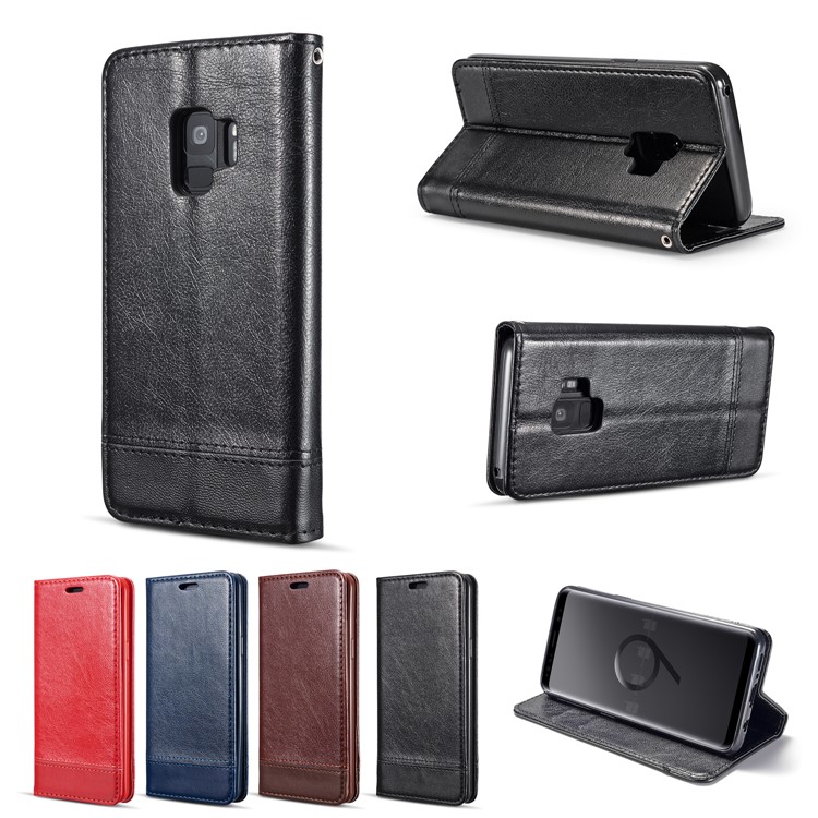 Splicing PU Leather Card Holder Auto-absorbed Case with Lanyard for Samsung Galaxy S9 SM-G960 - Black-21