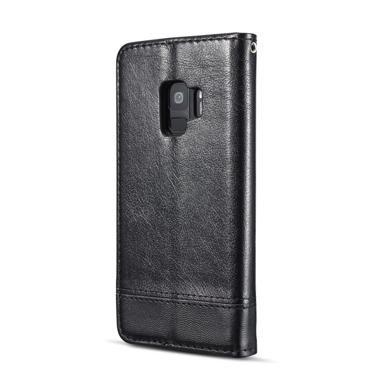 Splicing PU Leather Card Holder Auto-absorbed Case with Lanyard for Samsung Galaxy S9 SM-G960 - Black-4