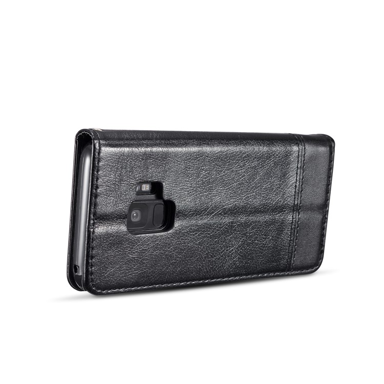 Splicing PU Leather Card Holder Auto-absorbed Case with Lanyard for Samsung Galaxy S9 SM-G960 - Black-6