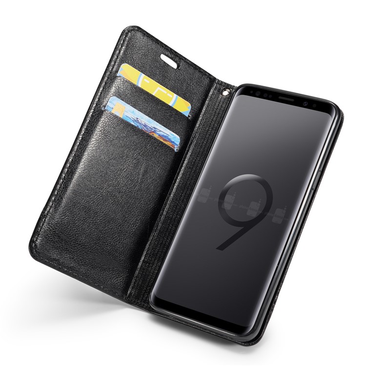 Splicing PU Leather Card Holder Auto-absorbed Case with Lanyard for Samsung Galaxy S9 SM-G960 - Black-9