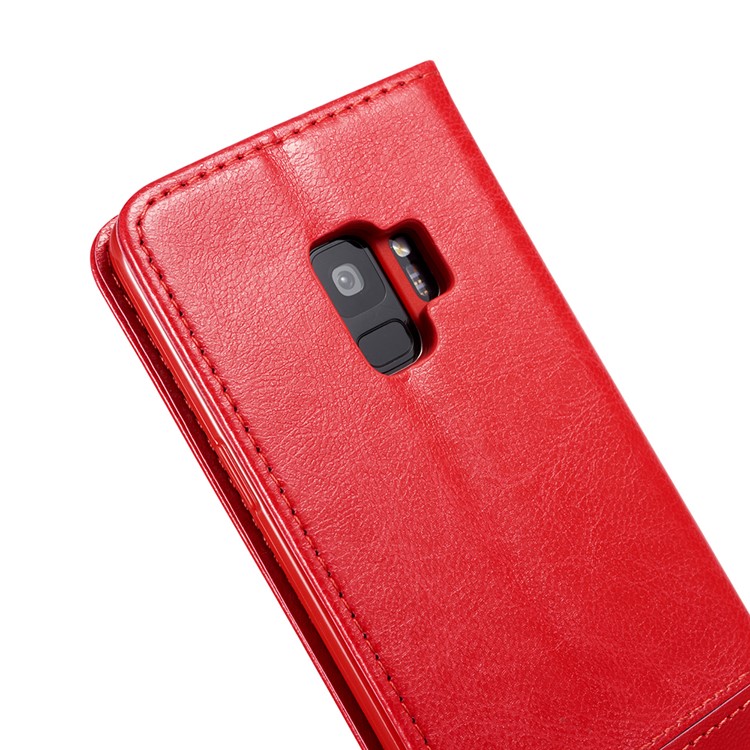 Splicing PU Leather Card Holder Auto-absorbed Casing with Lanyard for Samsung Galaxy S9 SM-G960 - Red-10